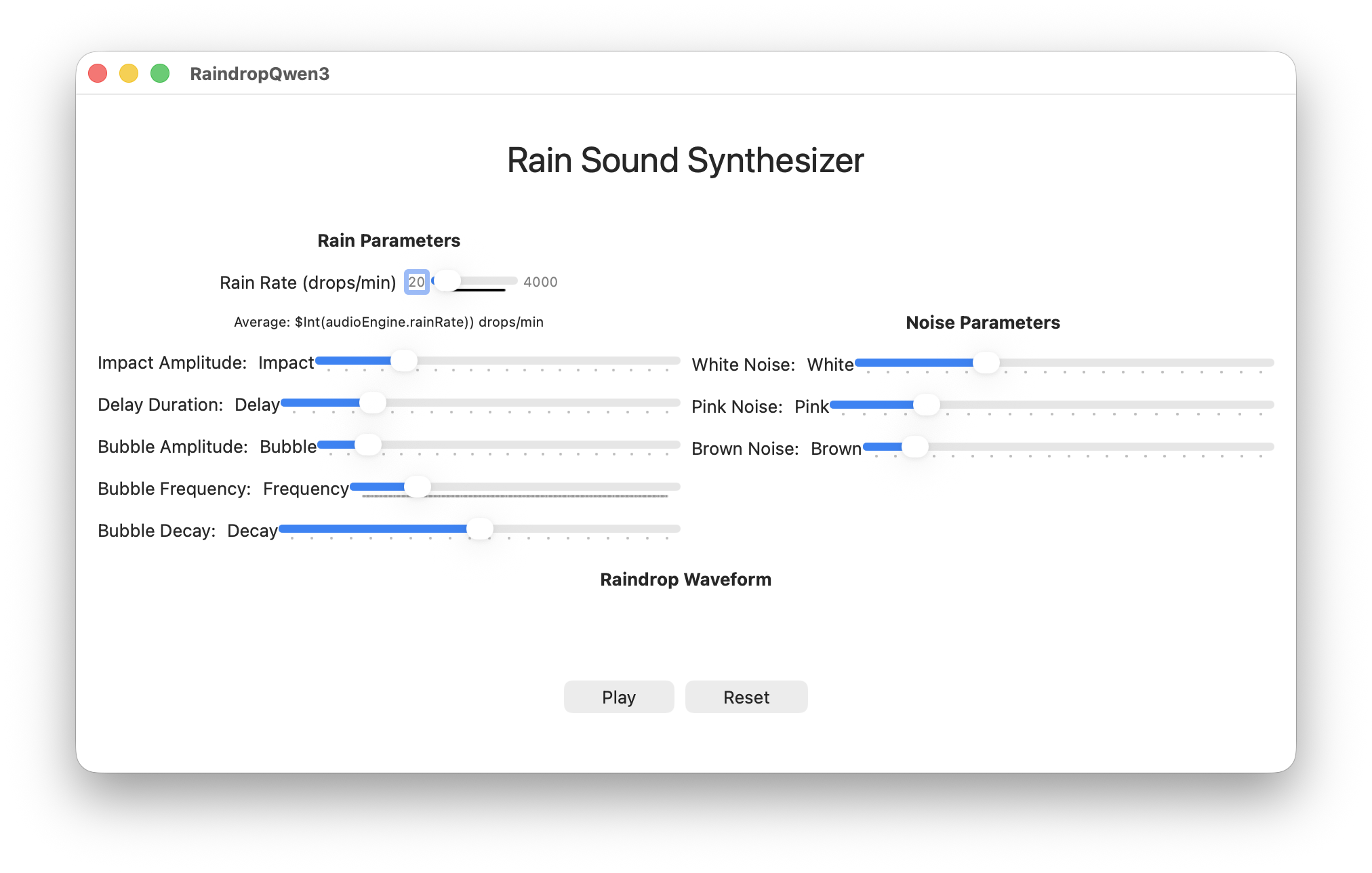 Raindrop Synthesizer from Qwen 3 Coder